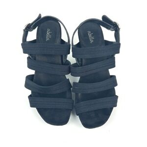 Abella Strappy Sandals Womens 8 Black Elastic Comfort Block Heel
